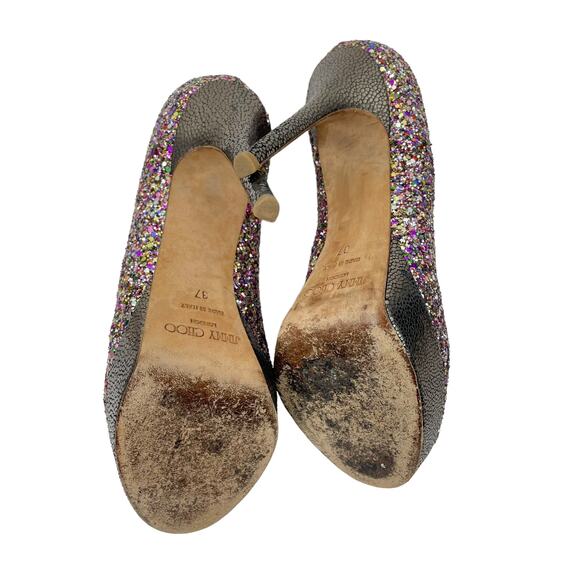 Jimmy Choo Rainbow Glitter Peep Toe Platform Pumps Size 37 - Picture 10 of 13